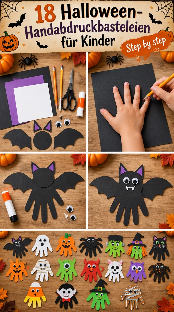 18 Halloween-Handabdruckbasteleien für Kinder