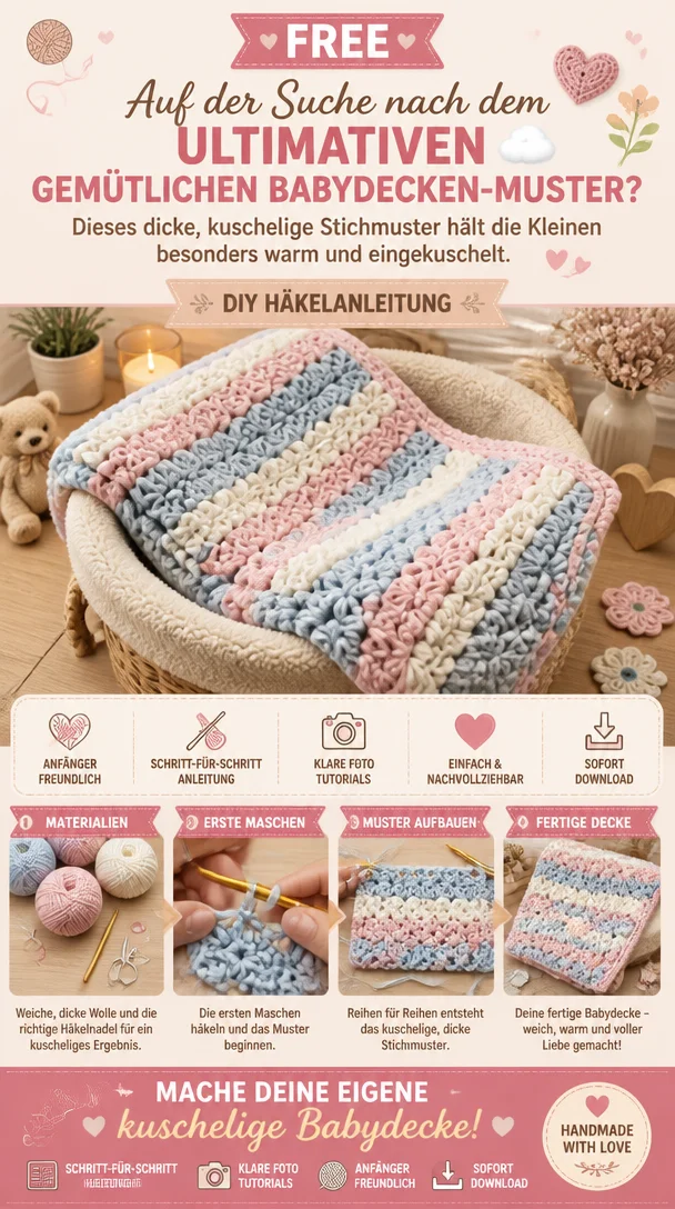 Auf der Suche nach dem ultimativen gemütlichen Babydecken-Muster? ☁️ Dieses dicke, kuschelige Stichmuster hält die Kleinen besonders warm und eingekuschelt.