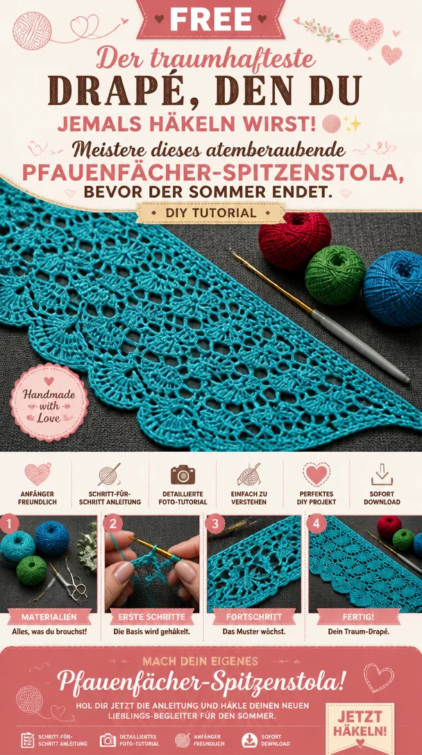 Der traumhafteste Drapé, den du jemals häkeln wirst! 🧶✨ Meistere dieses atemberaubende Pfauenfächer-Spitzenstola, bevor der Sommer endet.
