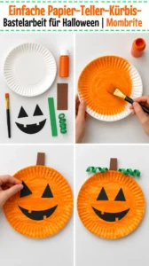 Papptellerkürbis basteln für Halloween