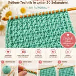 Beispiel eines tunesischen Häkelprojekts mit Häkelnadel und Garn.