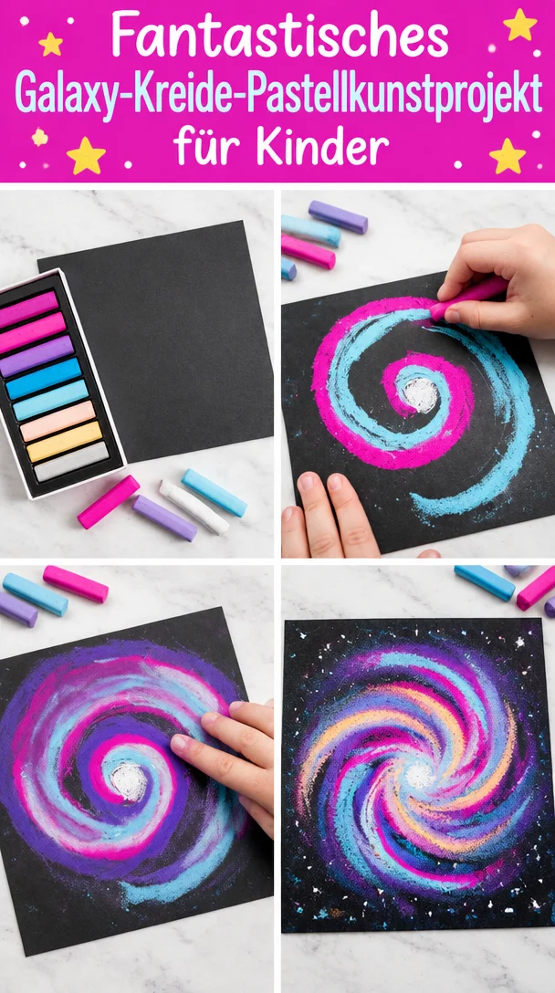 Beispiel eines Galaxy-Kreide-Pastellkunstprojekts für Kinder.