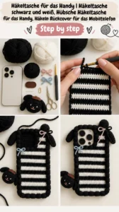 Handytasche in Schwarz-Weiß häkeln