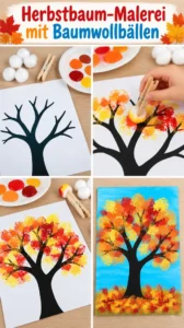 Herbstbaum-Malerei mit Baumwollbällen