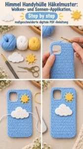 Handyhülle mit Wolken und Sonne häkeln