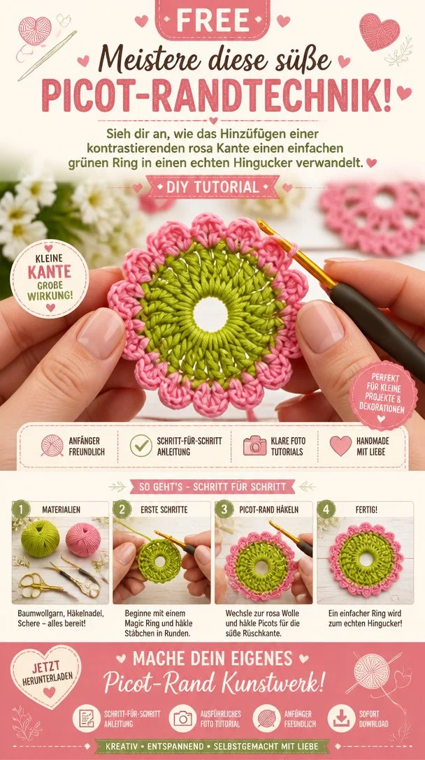 Beispiel für die Picot-Randtechnik in einem Häkelprojekt.