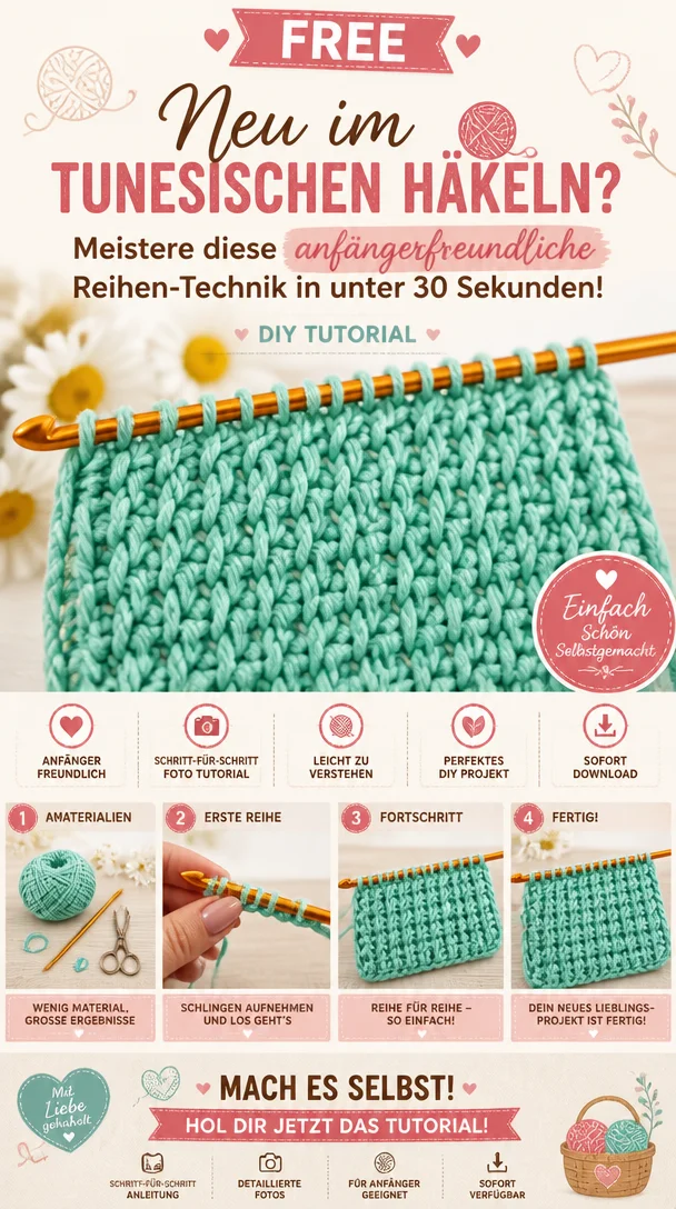 Neu im tunesischen Häkeln? 🧶 Meistere diese anfängerfreundliche Reihen-Technik in unter 30 Sekunden!
