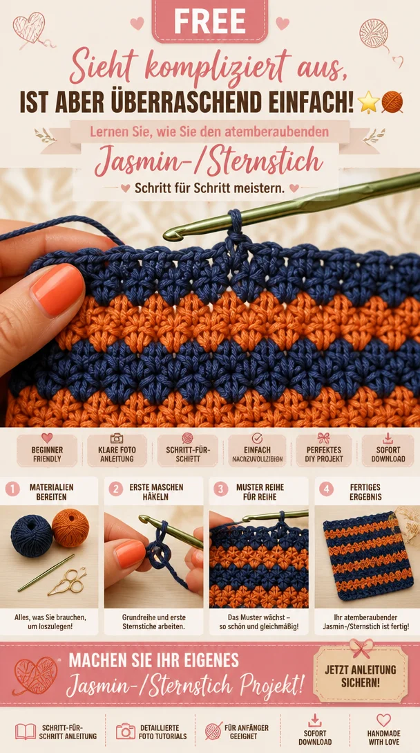 Sieht kompliziert aus, ist aber überraschend einfach! ⭐🧶 Lernen Sie, wie Sie den atemberaubenden Jasmin-/Sternstich Schritt für Schritt meistern.