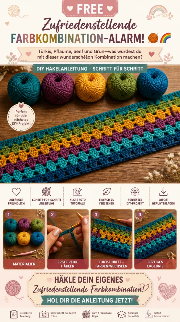 Zufriedenstellende Farbkombination-Alarm! 🧶🌈 Türkis, Pflaume, Senf und Grün—was würdest du mit dieser wunderschönen Kombination machen?