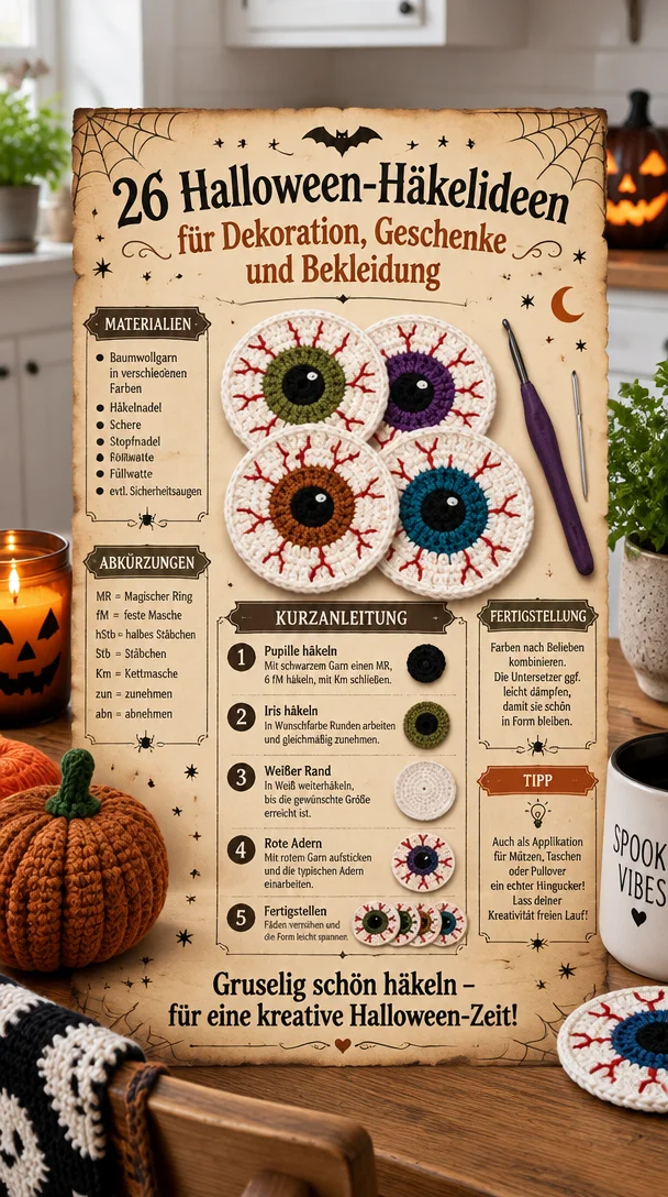 26 Halloween-Häkelideen für Dekoration, Geschenke und Bekleidung