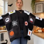 Häkeljacke für Halloween in gruseligem Stil
