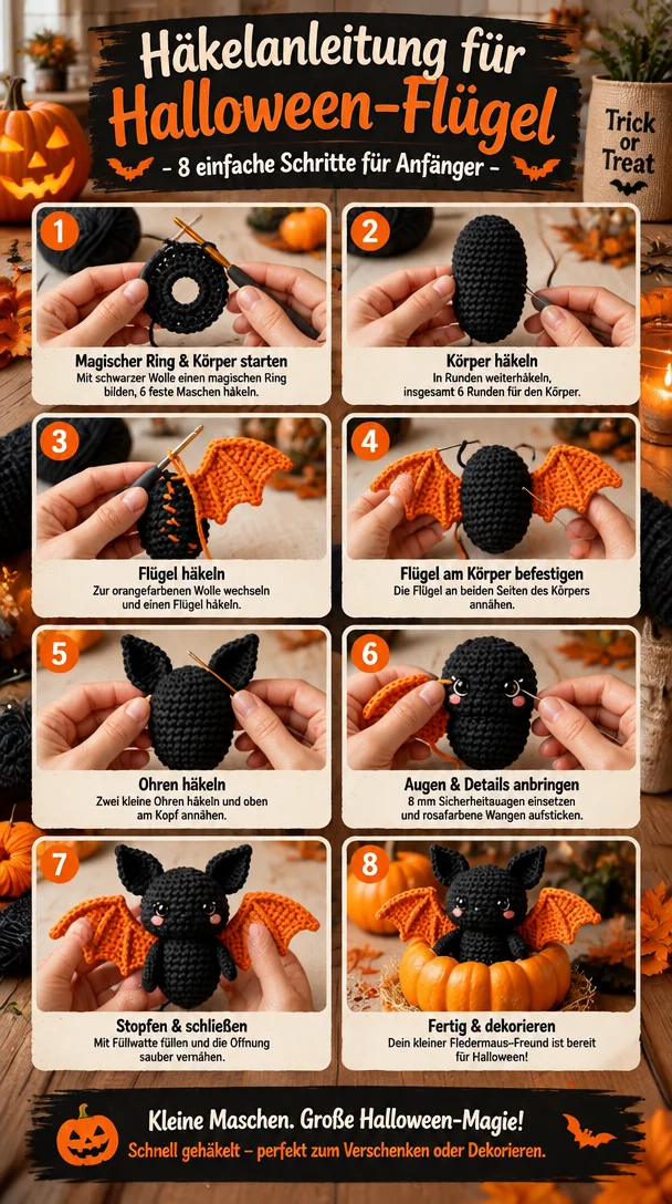 Häkelanleitung für Halloween-Flügel – 8 einfache Schritte für Anfänger