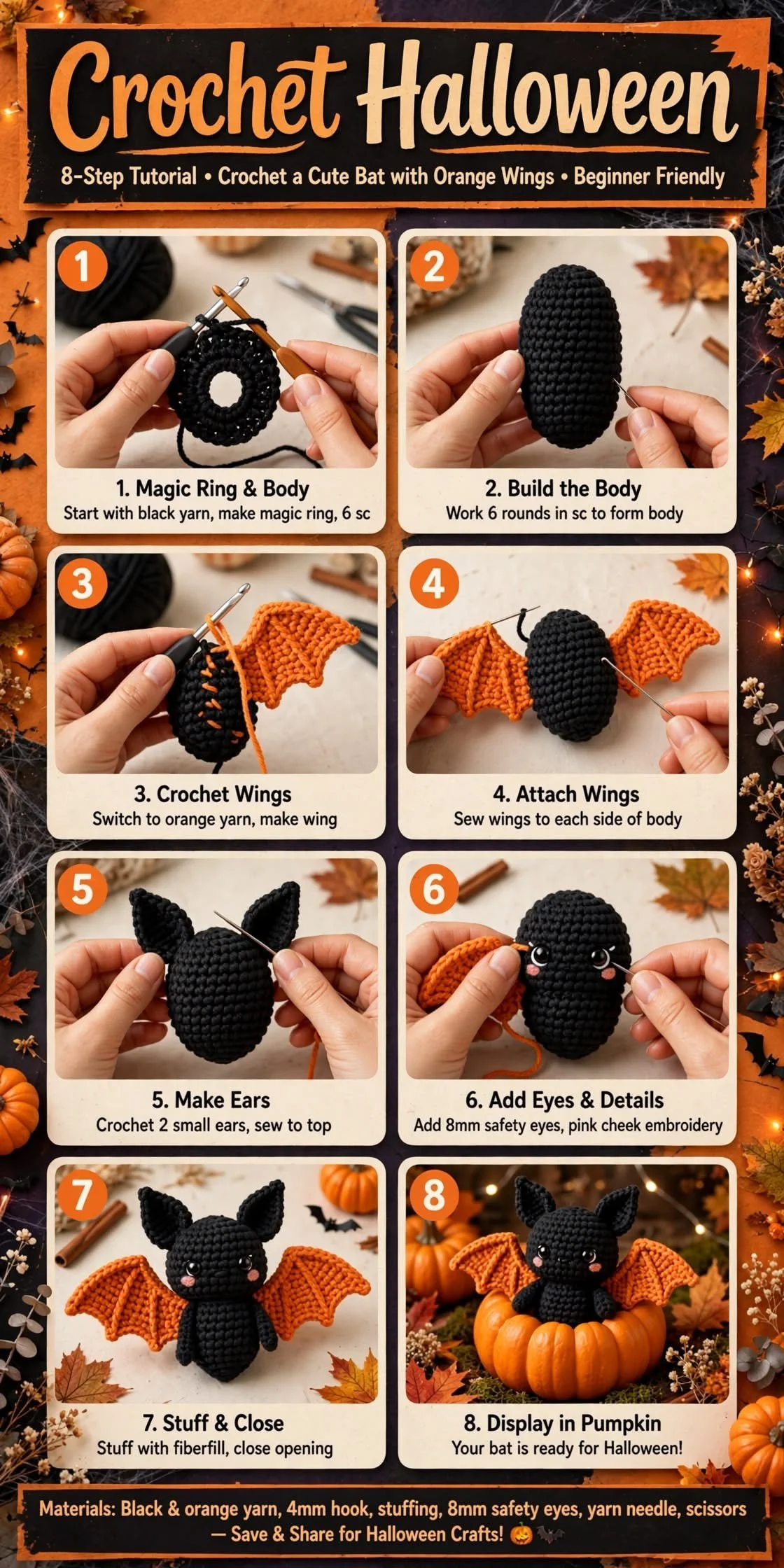 Häkelanleitung für Halloween-Flügel - 8 einfache Schritte für Anfänger