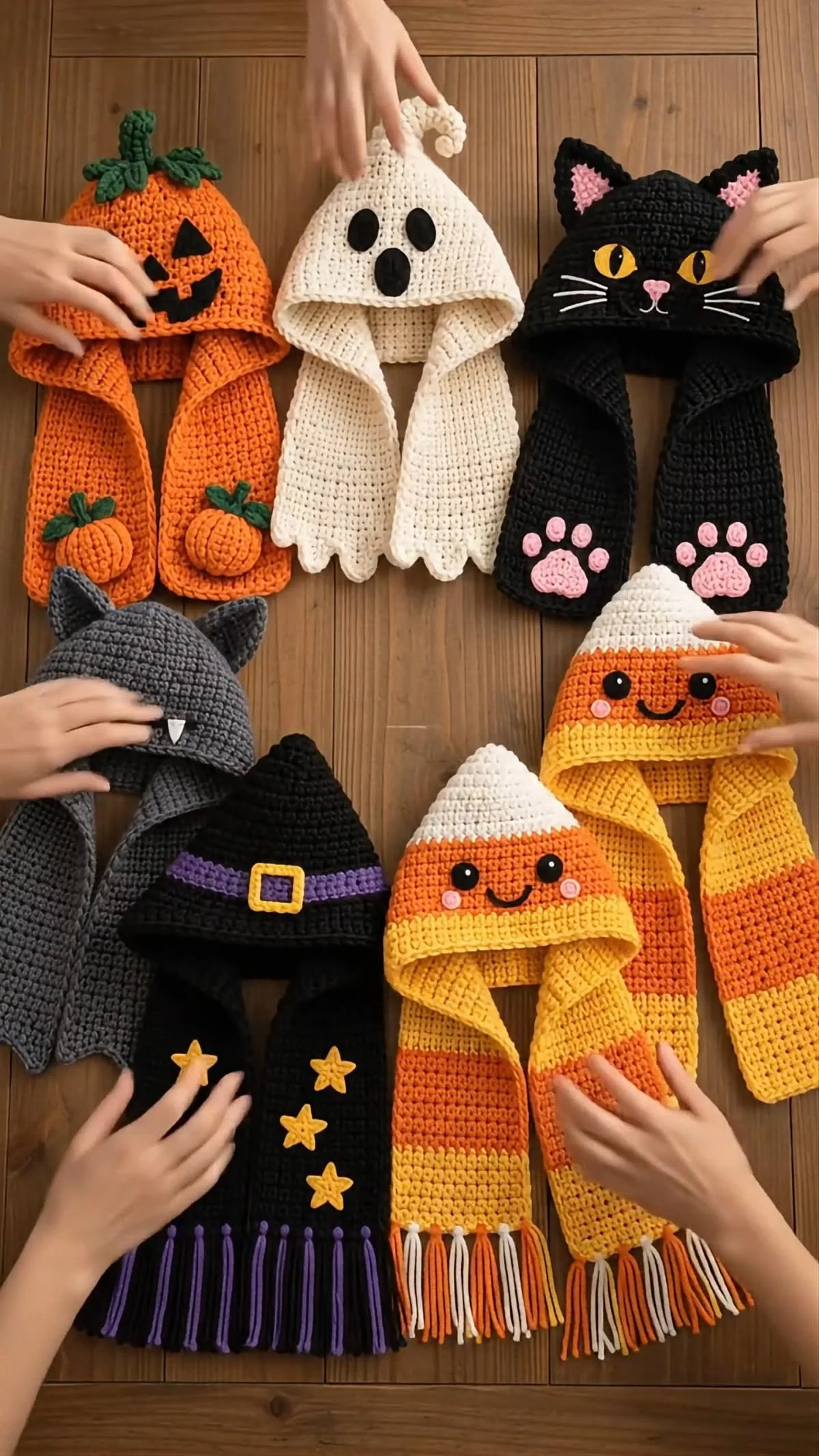 Halloween Kapuzen-Schal Häkelmuster Bundle | 6 Spooky Designs