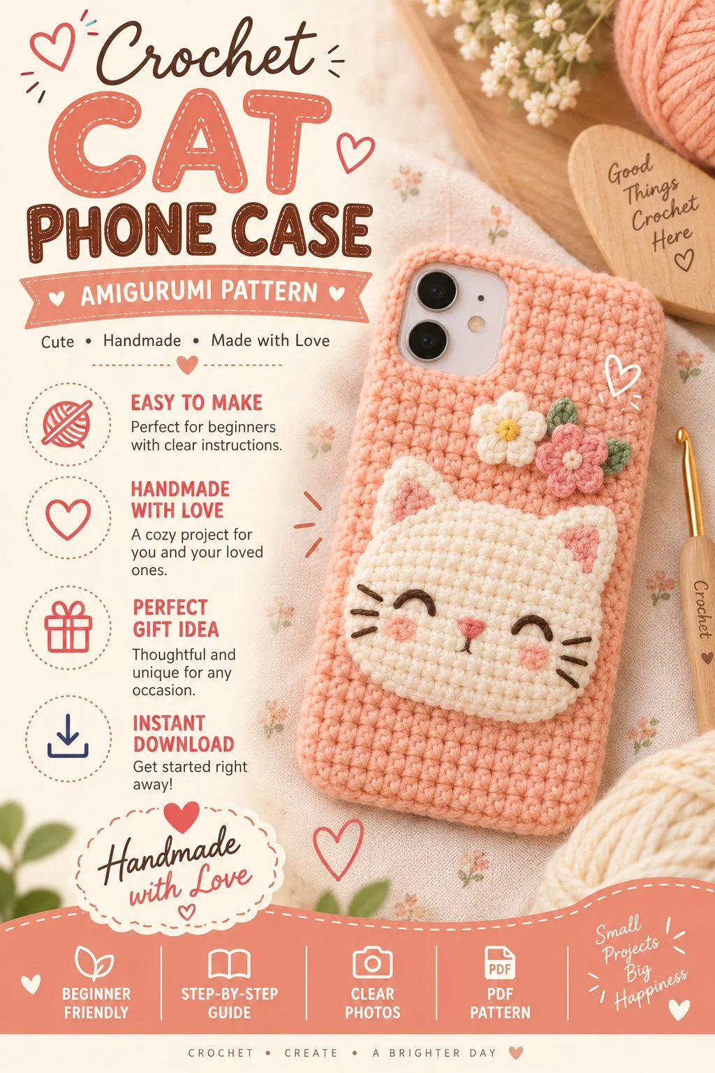 Süßes Katzen-Crochet-Handyhülle Muster | Einfaches Crochet PDF