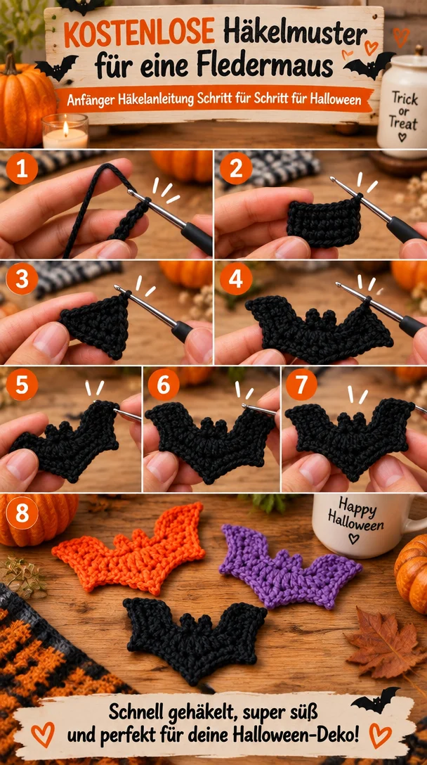 Kostenlose Häkelanleitung für eine Fledermaus als Halloween-Deko
