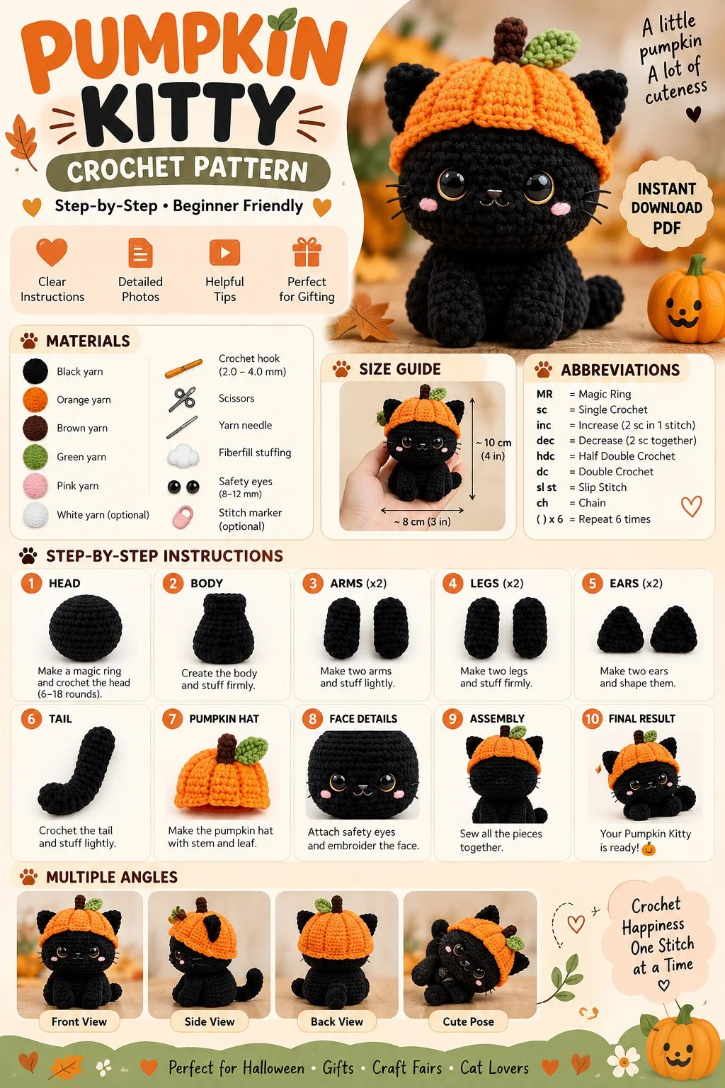 Kürbis Katze Häkelmuster Süße Halloween Katze Amigurumi